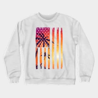 Summer Sunset Palm Trees American Flag Cool Spring Beach Tank Top Crewneck Sweatshirt